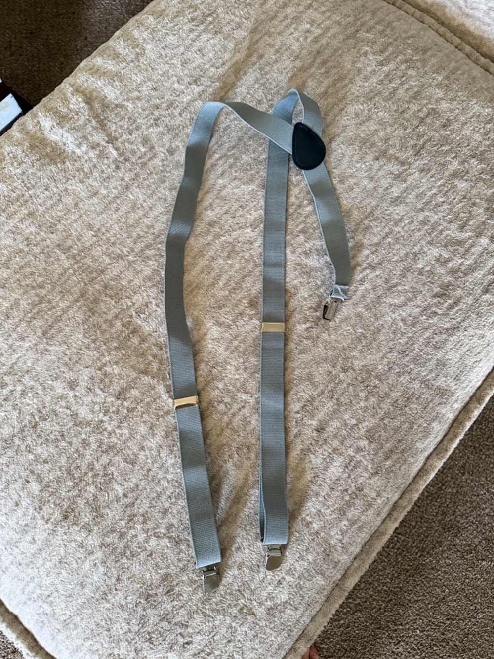 Light Gray Elastic Suspenders with Silver Hardware